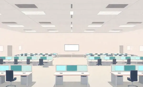 An empty stock exchange floor with digital screens turned off, symbolizing a holiday closure