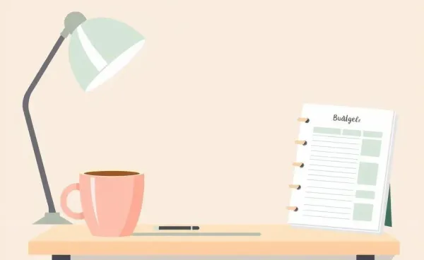 A cozy workspace with a budget planner
