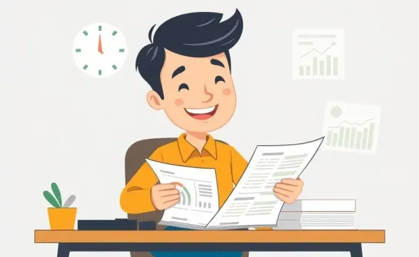 Cartoon of a person managing their finances at a desk