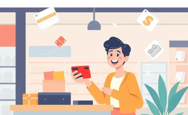 Person using a credit card surrounded by rewards symbols