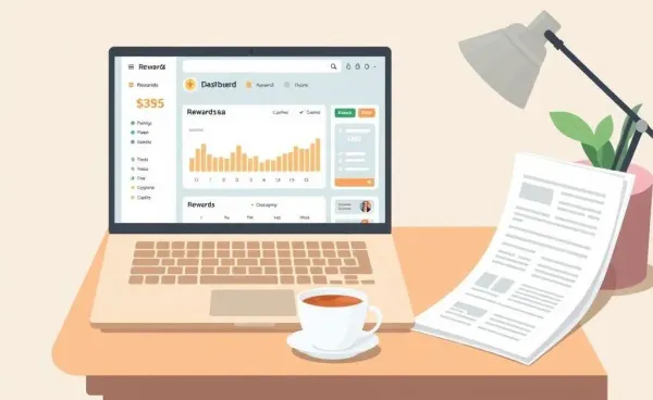 A calm workspace setup for managing credit card rewards.