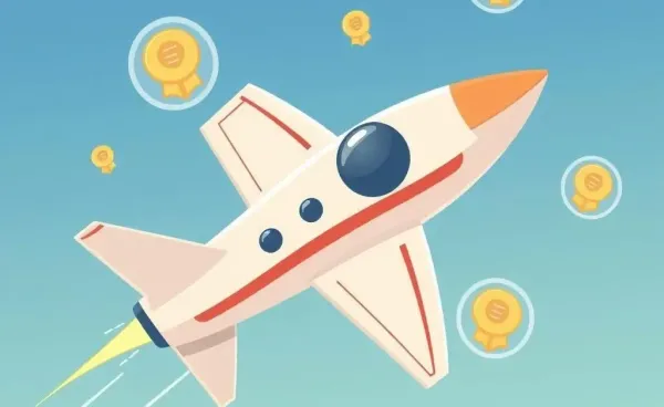 Cartoon of a jet with travel reward icons