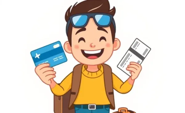 Happy traveler holding airplane tickets and credit card for travel rewards