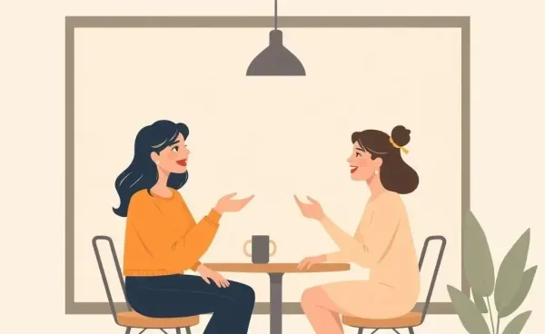 Two friends having a conversation over coffee in a cozy setting.