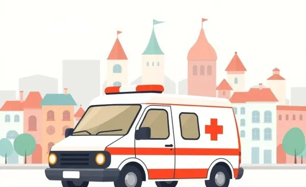 An ambulance driving through a city, representing medical transport costs
