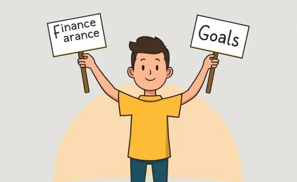 Cartoon of a person at a financial crossroads holding signs.