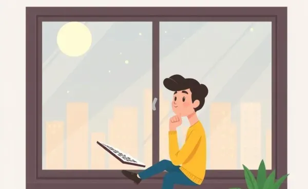 Illustration of a thoughtful individual planning their financial future by a window.