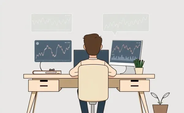 A calm investor reviewing stocks at a desk