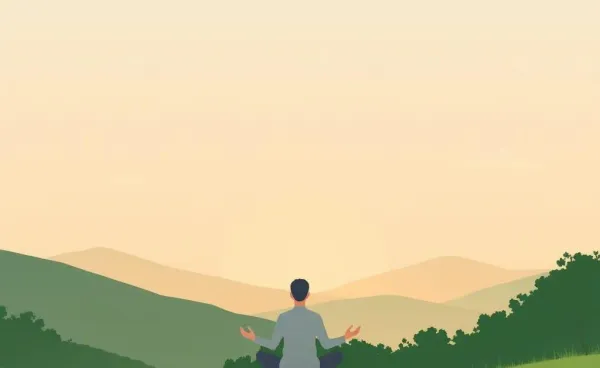A serene landscape showing a person practicing mindfulness.