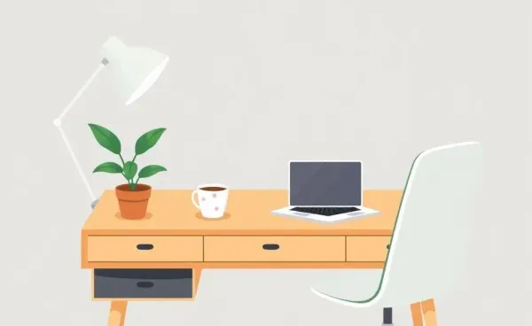 Illustration of a clean, minimalist desk setup