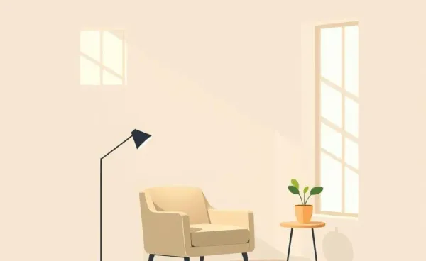 Cozy minimalist living room with natural light