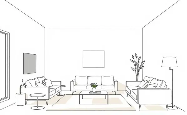 A minimalist living room with simple furniture