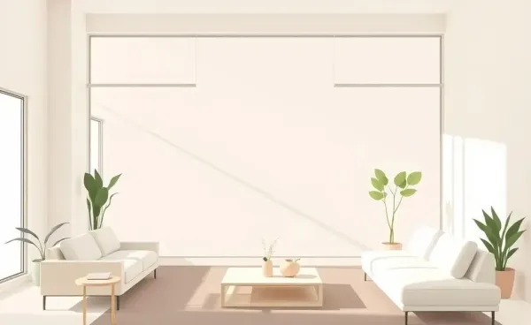 A tranquil minimalist living room emphasizing simplicity and space
