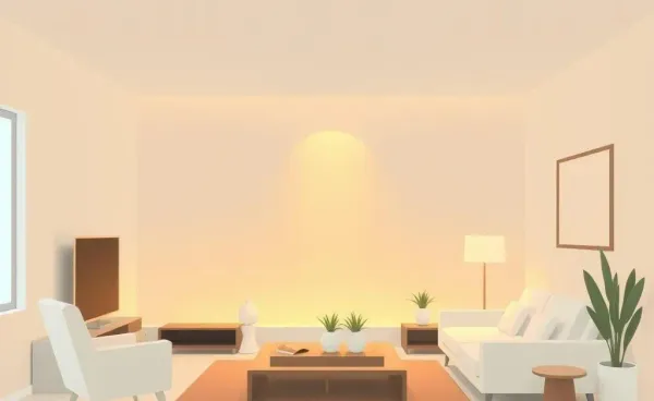 A warm, minimalist living room with no clutter in sight