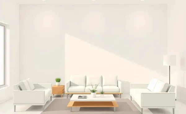 A serene minimalist living room with simple decor and a calming atmosphere