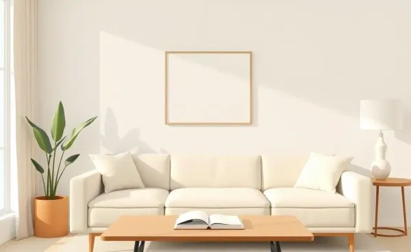 A minimalist living room featuring a budget planner on the table.