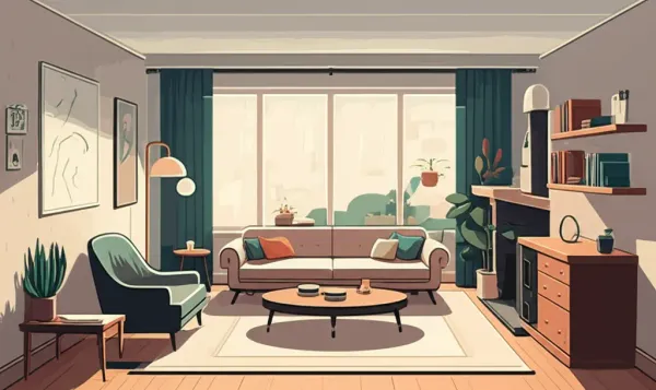A clean, modern minimalist living room