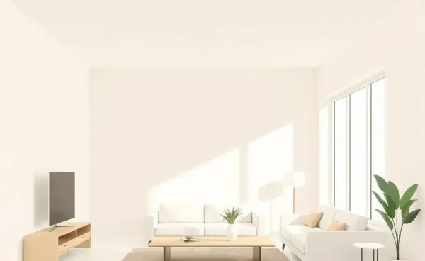 A tranquil minimalist living space with natural light and sparse furnishings