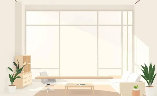 A serene, minimalist workspace with clean lines and natural light