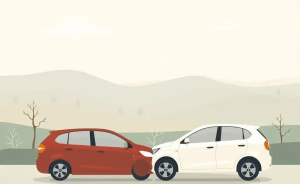 Two cars involved in a minor car accident in a peaceful setting