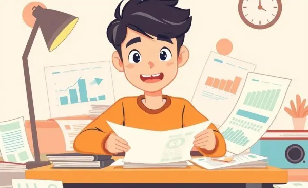 Young adult managing finances at a desk with determination