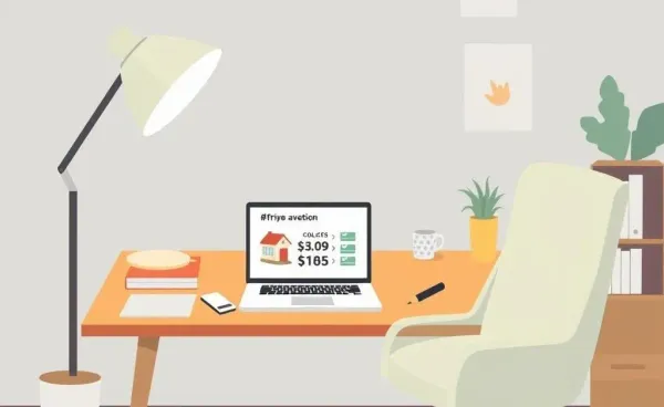 Cozy office desk with a laptop displaying mortgage calculations