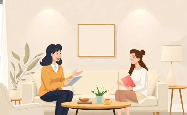 Mortgage advisor giving advice to a couple in a living room