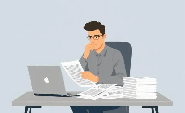 A person thoughtfully examining mortgage documents at a desk