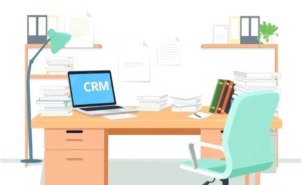 Mortgage broker's desk with CRM software displayed on a laptop.