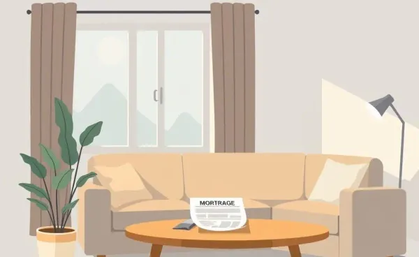 Illustration of a living room with mortgage documents on the table