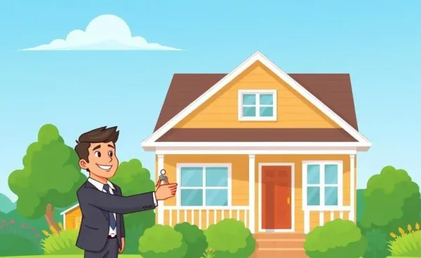 A friendly meeting between a mortgage broker and homebuyer in a cozy garden setting