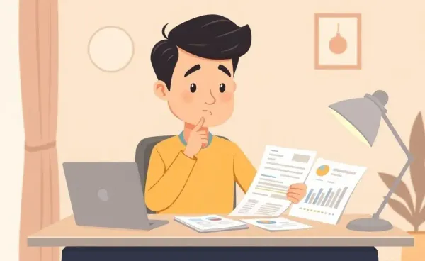 Homeowner contemplating mortgage options with papers and graphs