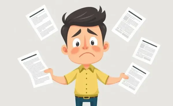 Person juggling mortgage documents with a curious expression
