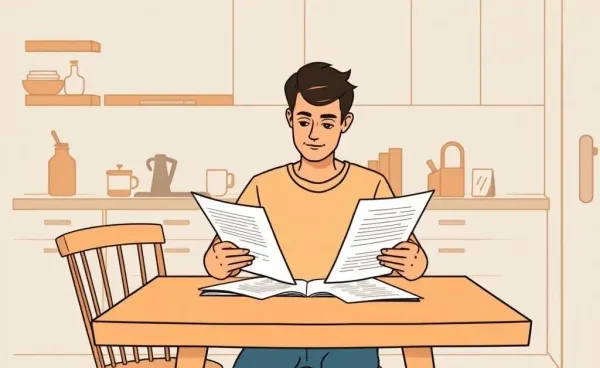Illustration of a person studying mortgage documents
