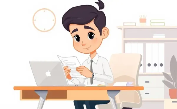 A professional reviewing mortgage documents at a modern desk.