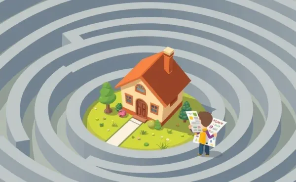 Cartoon maze illustrating mortgage challenges