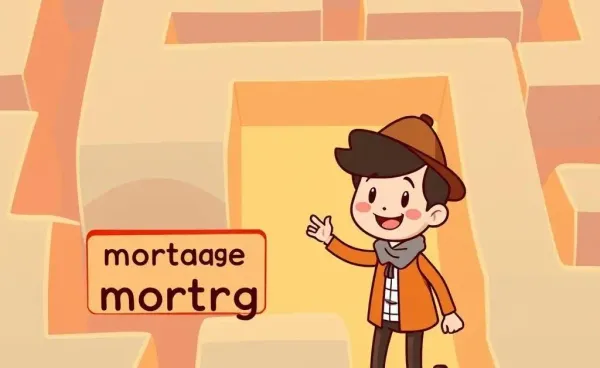Friendly guide leading through a maze labeled mortgage.