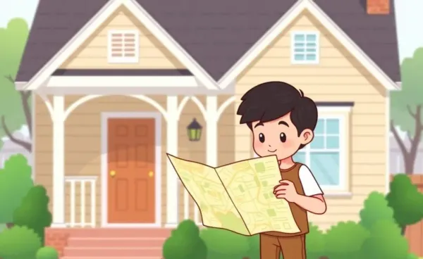 Illustration of a person with a map in front of a house symbolizing mortgage navigation