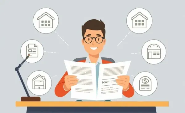 Illustration of a person reading a mortgage contract
