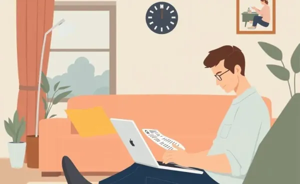 Person reviewing mortgage documents in a cozy living room setting