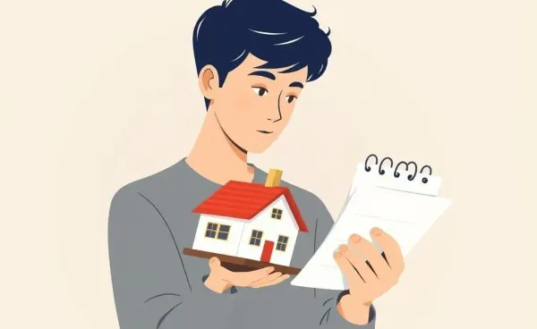 Person holding a house model with a calendar in the background