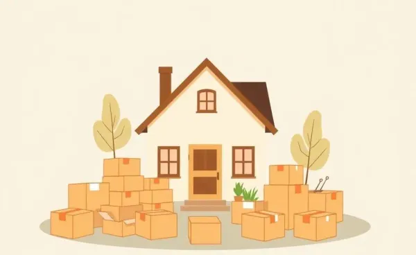 Illustration of a cozy home with moving boxes