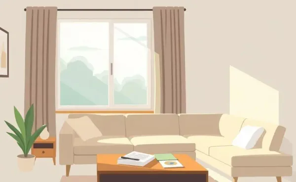 Paperwork laid out on a coffee table in a sunlit living room