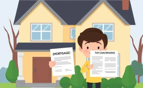 A person holding a mortgage document in front of a house.