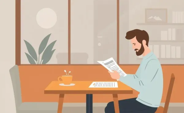 Person reviewing mortgage documents at a coffee shop table