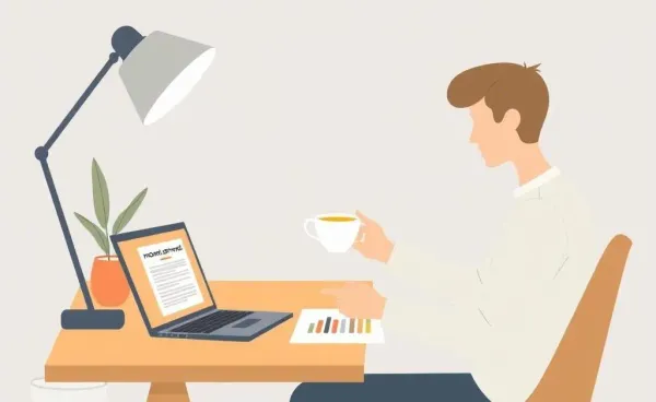 A cozy setup with a person reviewing mortgage documents while sipping tea