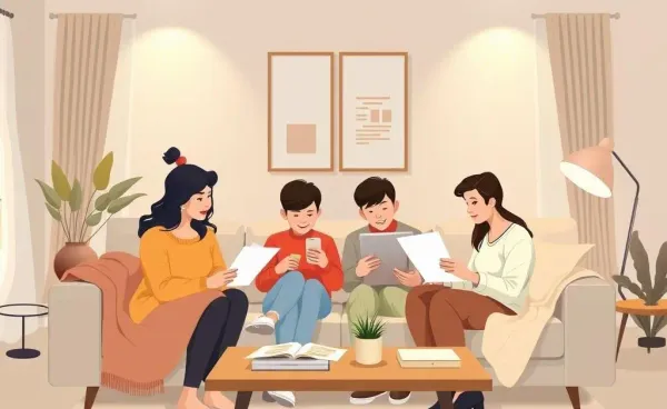 Family discussing mortgage paperwork in a cozy living room