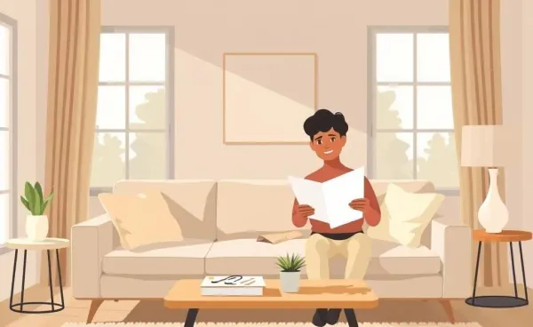 A person reviewing mortgage documents in a cozy living room setting