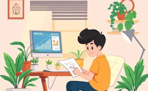 A person reviewing mortgage papers at a home desk.
