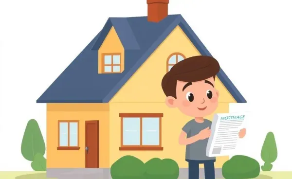 Person reviewing a mortgage document in front of a house